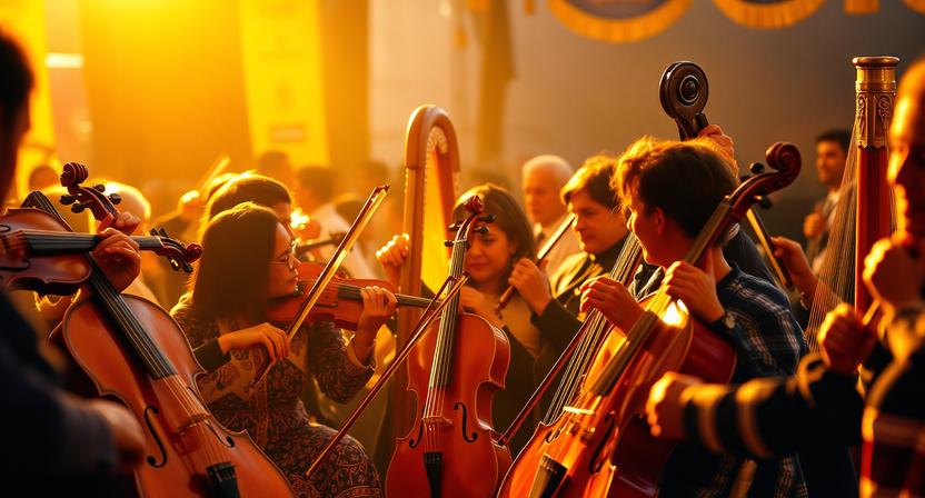 Traditional string instruments being performed at a cultural festival